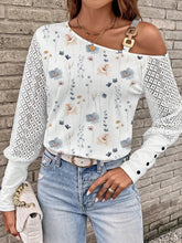 Floral One Shoulder Blouse with Lace Sleeve White