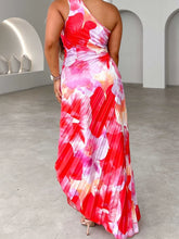 Floral One Shoulder Pleated Maxi Dress