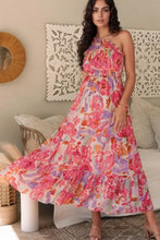 Floral one-shoulder smocked maxi dress