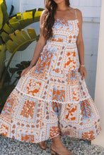 Floral patchwork tiered maxi sundress with vibrant patterns