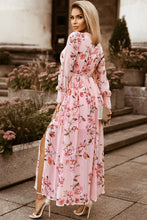 Floral Pink Maxi Dress with Long Sleeve Bishop Sleeves