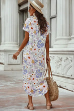 Floral print summer dress with short sleeve length and button-down front