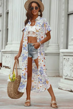 Floral print short sleeve beach kimono duster coat with loose fit