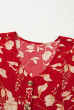 Floral Print Buttoned Front V Neck Tiered Short Sleeve Midi Dress Woman Dress