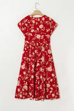 Floral Print Buttoned Front V Neck Tiered Short Sleeve Midi Dress Woman Dress