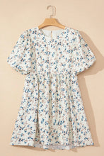 Floral Print Casual Mini Dress in Polyester Beige