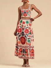 Floral print crop top and skirt set with vibrant embroidered flowers