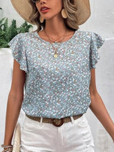 Floral Print Flutter Sleeve Blouse for Women