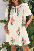 Floral Print Flutter Sleeve Summer Mini Dress Cream Woman Casual Dress