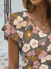 Floral Print Flutter Sleeve Top for Women Short Sleeve Length