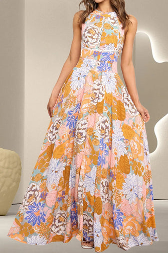 Floral Print Halter Maxi Dress in Viscose Floral