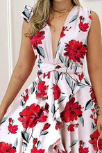 Floral Print High-Low Deep V-Neck Evening Dress