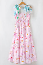 Floral Print Knotted Shoulder Smocked Maxi Dress Woman Maxi Dress