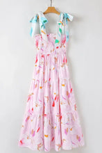 Floral Print Knotted Shoulder Smocked Maxi Dress Woman Maxi Dress