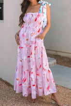 Floral Print Knotted Shoulder Smocked Maxi Dress Woman Maxi Dress