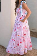 Floral Print Knotted Shoulder Smocked Maxi Dress Woman Maxi Dress