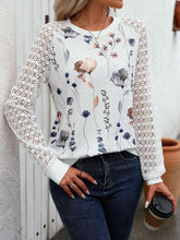 Floral Print Lace Sleeve Long Sleeve Blouse for Women