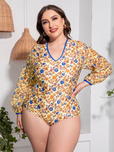 Floral Long Sleeve Backless Swimsuit Bodysuit