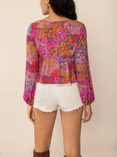 Floral Print Long Sleeve Blouse with Lace Trim