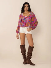 Floral Print Long Sleeve Blouse with Lace Trim Woman T Shirts