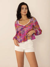 Floral Print Long Sleeve Blouse with Lace Trim Woman T Shirts