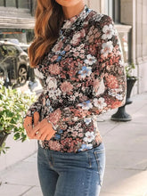 Floral Print Long Sleeve Mesh Top for Women