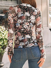 Floral Print Long Sleeve Mesh Top for Women