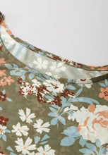 Olive green floral print long sleeve mesh tank top with ruffles