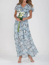 Floral Print Maxi Dress in Polyester Light Blue