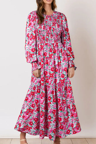 Floral Print Maxi Dress in Polyester Pink