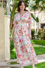 Floral Print Maxi Dress with Half Sleeve Length and A-Line Hem Multicolor
