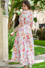 Floral Print Maxi Dress with Half Sleeve Length and A-Line Hem