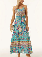 Floral Print Maxi Dress with Stretchy Polyester Blend Turquoise