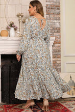 Floral Print Maxi Dress with Adjustable Tie and Midi Sleeve Length