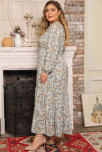 Floral Print Maxi Dress with Adjustable Tie and Midi Sleeve Length