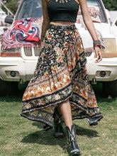 Floral print maxi skirt in high low viscose with measurements