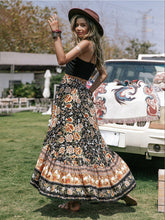 Floral Print Maxi Skirt High Low Viscose with Product Measurements