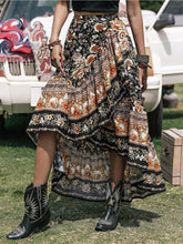 Floral Print Maxi Skirt High Low Viscose with Product Measurements