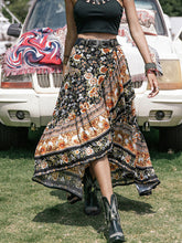 Floral Print Maxi Skirt High Low Viscose with Product Measurements