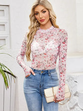 Floral Print Mesh Top for Women in Stretchy Polyester Blend Woman T Shirts