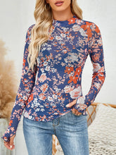 Floral Print Mesh Top for Women in Stretchy Polyester Blend