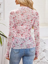 Floral Print Mesh Top for Women in Stretchy Polyester Blend Woman T Shirts