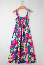 Floral Print Midi Dress in Teal Fuchsia and Orange with Side Pockets Woman Casual Dress