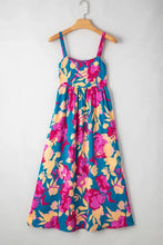 Floral Print Midi Dress in Teal Fuchsia and Orange with Side Pockets Woman Casual Dress