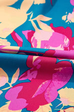 Floral Print Midi Dress in Teal Fuchsia and Orange with Side Pockets Woman Casual Dress