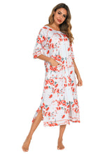 Floral Print Midi Nightgown with Pockets and Knee Length Design
