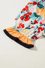 Floral Print Mini Dress with Black Trim and Ruffled Details Casual Dresses