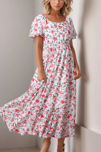Floral Print Polyester Maxi Midi Dress Floral