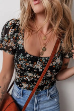 Floral Print Puff Sleeve Square Neck Bodysuit Woman Bodysuits