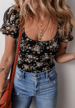Floral Print Puff Sleeve Square Neck Bodysuit